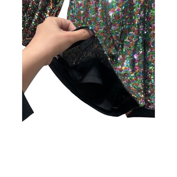 Gabrielle Union Rainbow Sequins Romper Dress Women Medium Ballon Sleeve New Year - Picture 14 of 16